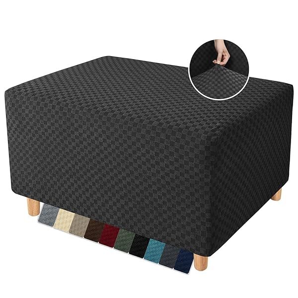 YEMYHOM Black Ottoman Cover Jacquard Design High Stretch Folding Storage Footstool Protector Rectangle Removable Slipcover Large