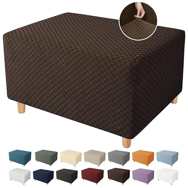 YEMYHOM Dark Coffee Ottoman Cover High Stretch Jacquard Design Removable Slipcover for Large Folding Storage Footstool