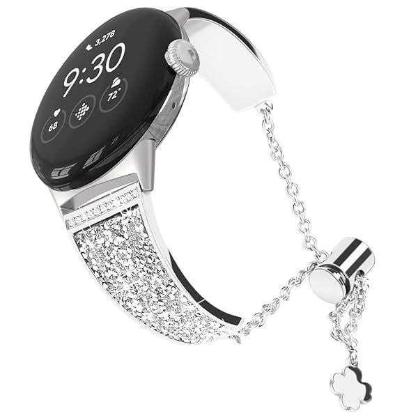 YOFUNTLE Compatible for Google Pixel Watch 3 41mm Pixel Watch 2 Pixel Watch Band,Women No Gap Jewelry Rhinestone Metal Bangle Bling Bracelet