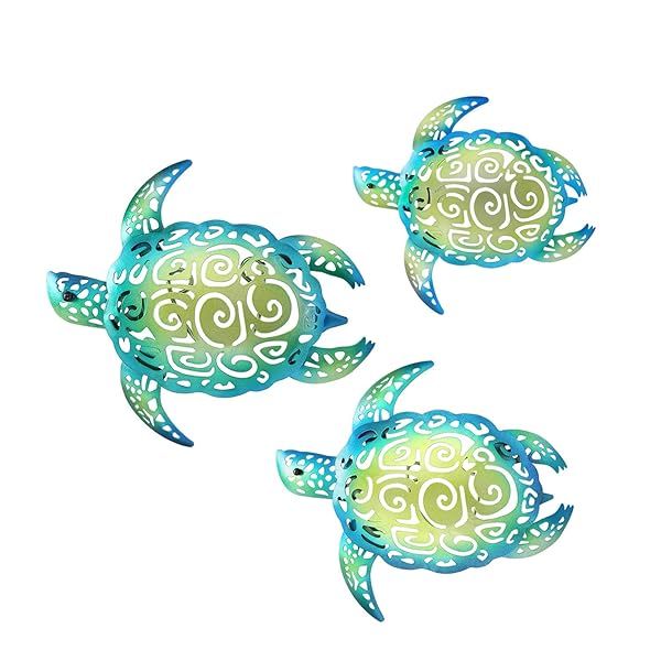 YOUIN Set of 3 Metal Sea Turtle Wall Art - Beach Theme Decor for Indoor & Outdoor Spaces