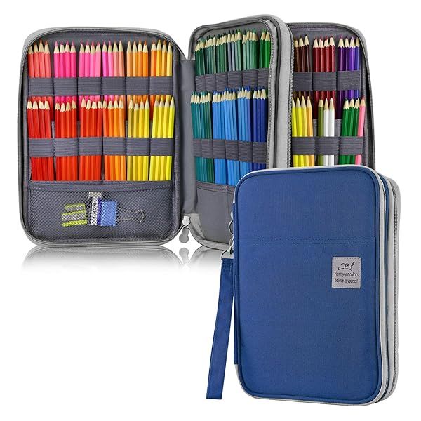 YOUSHARES 192 Slots Colored Pencil Case - Large Capacity Organizer for Prismacolor, Gel Pens & Markers (Blue)