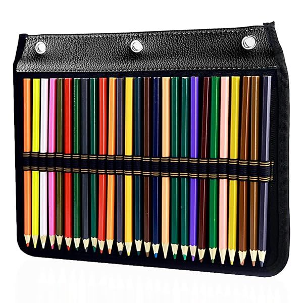 YOUSHARES 3 Ring Pencil Case - 54 Slot Organizer for Colored Pencils & Pens, Fits Standard Binders - Black