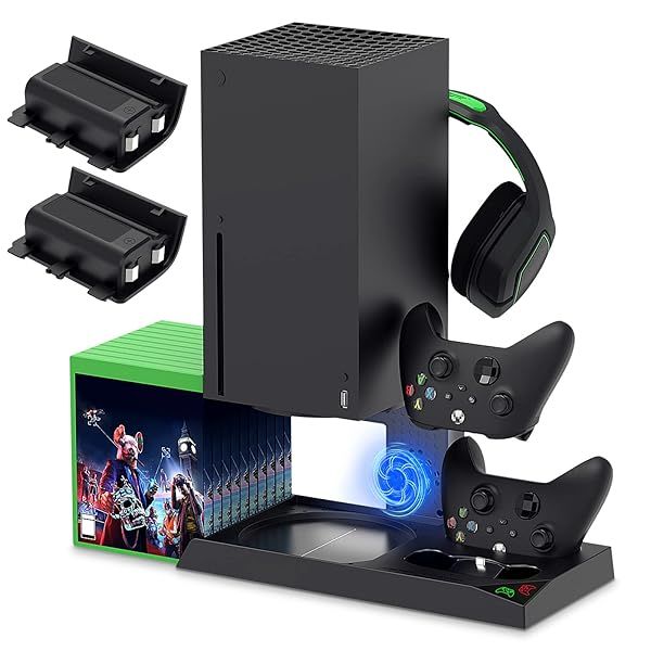 YUANHOT Vertical Cooling Stand and Charging Station for Xbox Series X Console and Controller with Fan Cooling System and Storage Solutions