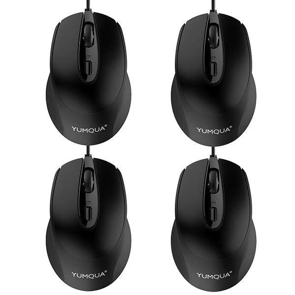 YUMQUA G222 Wired Mouse 4-Pack: Silent Optical Mice with Adjustable DPI for Home & Office Use