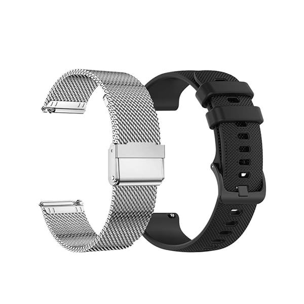 Yeejok 22mm Smartwatch Bands for Fossil Gen 5E Carlyle Julianna Gen 4 Explorist HR Black Silicone Sport and Silver Mesh Strap