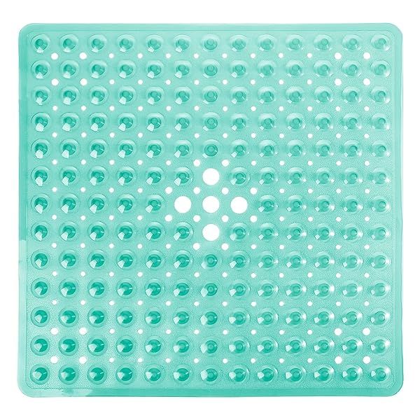 Yimobra Non-Slip Shower Stall Mat 21x21 Inch - Soft, Suction Cup Bath Mat with Drain Holes, Machine Washable, Clear Green