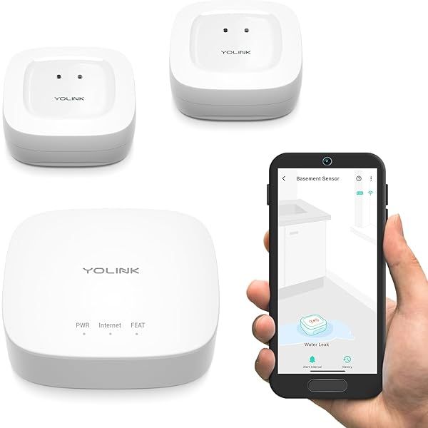 YoLink Smart Home Starter Kit Hub and 2 Pack Water Leak Sensor with Long Range SMS Text Email Notifications Compatible with Alexa and IFTTT