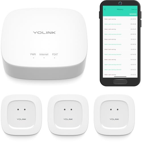 YoLink Smart Home Starter Kit: Hub and 3-Pack Water Leak Sensor 1, LoRa Up to 1 4 Mile Open-Air Range, SMS Text, Email and Push Notifications, w