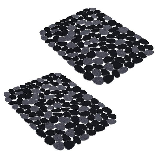 Yolife Pebble Sink Mats for Stainless Steel and Porcelain Sinks 2 Pack Black 15.8inch x 12inch Kitchen Sink Protectors for Dishes and Glassware
