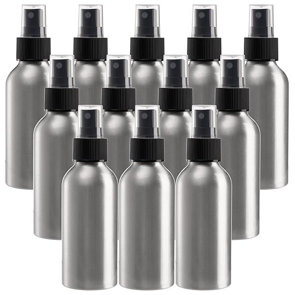 12 Pack 4 Oz Fine Mist Spray Bottles - Reusable Aluminum Travel & Cosmetic Containers for Perfume, Toner, Essential Oils