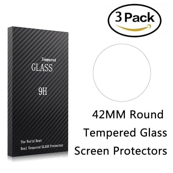 Youniker 3 Pack Universal Round Watch Screen Protector 42mm Tempered Glass Anti-Scratch Anti-Fingerprint Bubble Free 9H Hardness