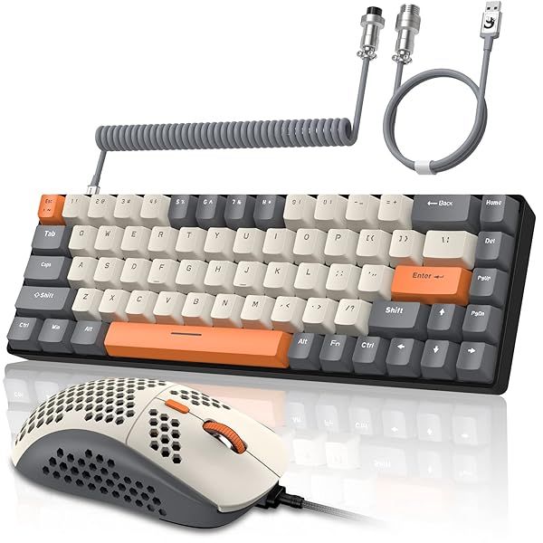 ZIYOU LANG RK-T8PR0 Wired 65% Mechanical Gaming Keyboard and Mouse Combo with RGB Backlit Anti-ghosting TKL Mini 68 Key Coiled C to A Cable Tactile