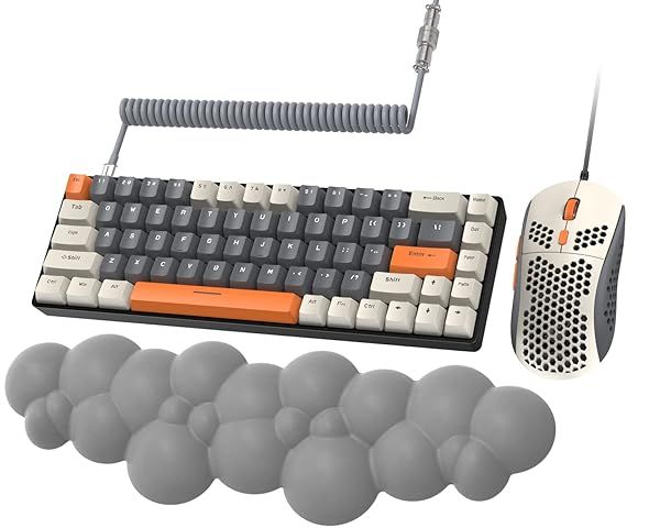 ZIYOU LANG RK-T8PR0 Wired 65% Mechanical Gaming Keyboard and Mouse with Cloud Wrist Rest RGB Backlit Anti-ghosting TKL Mini Coiled Cable Tactile