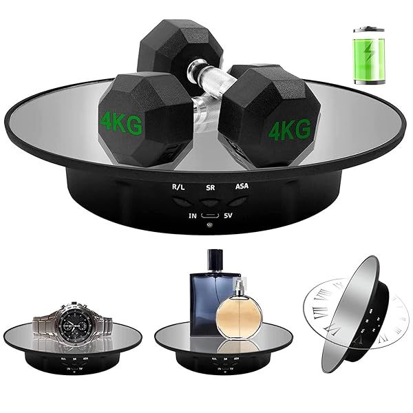ZLMONDEE Motorized Rotating Display Stand, 7.87inch /17.6LB Load?Mirror Covered 360 Degree Turntable Display Stand for Photography Products and Shows, Max Load 8KG/ 20CM Video Show(Black)