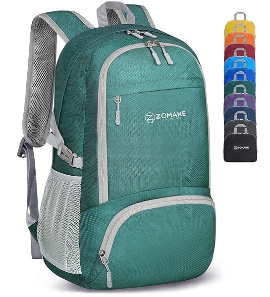 ZOMAKE 30L Lightweight Packable Backpack - Water Resistant Foldable Hiking Daypack for Travel (Dark Green)