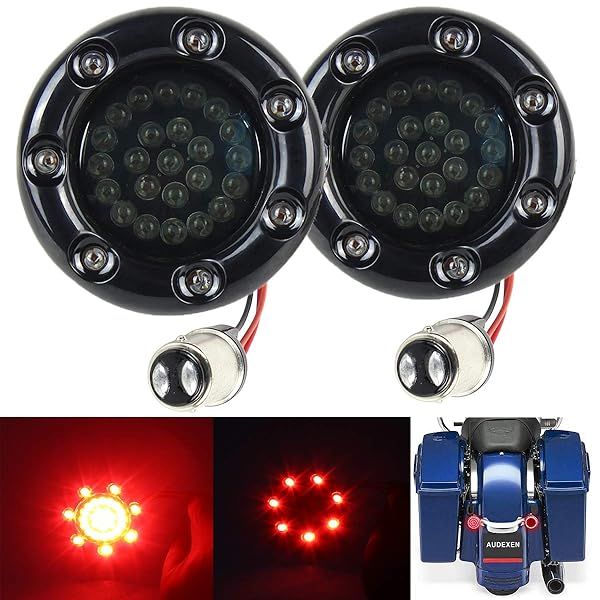 ZYTC 2 Inch LED Turn Signals Brake Running Light Bullet Style Rear Red 1157 LED Turn Signal Kit for Harley Black Case
