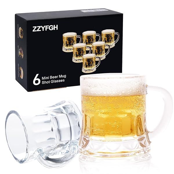 ZZYFGH 6 Pack Mini Beer Shot Glasses - Perfect Gift for Father's Day, Birthdays & Parties | 1.8 oz Clear Mugs with Handle
