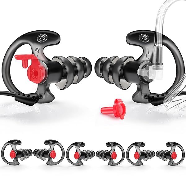 Zeadio Triple Flanged Earpiece, Comfortable Silicone Earmould Earbud Earplug - Black, Medium, Pair of 4