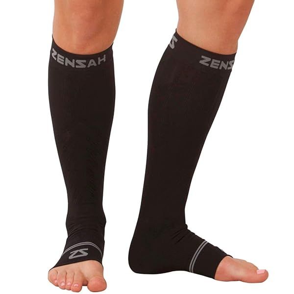 Zensah Ankle Calf Compression Sleeves Toeless Socks for Circulation and Swelling for Men and Women Black Size S