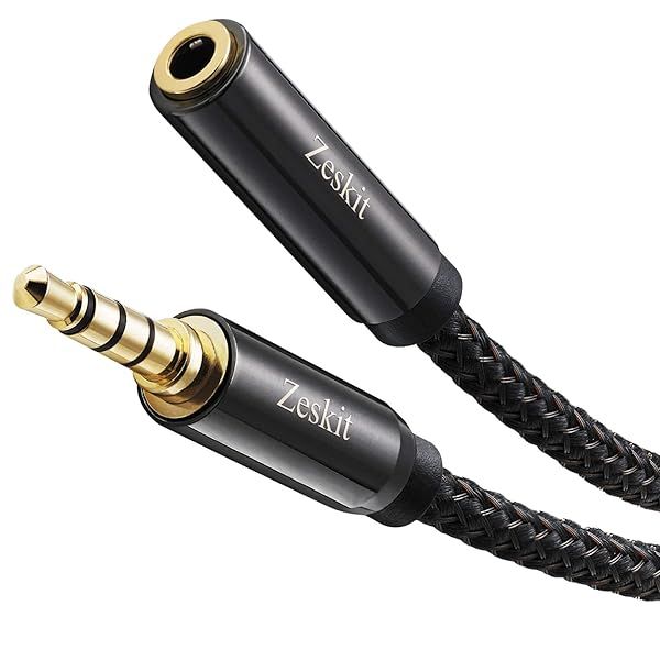 Zeskit 12ft Premium 3.5mm AUX Extension Cable for Headphones & Speakers - TRRS 4 Poles, Male to Female