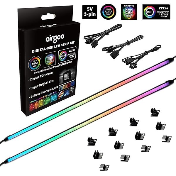 Airgoo Neon Addressable RGB LED Strip 15.75 inches Easy Install with Magnetic Brackets for 5V 3-pin ARGB Header Diffused Silicon Rubber Tube