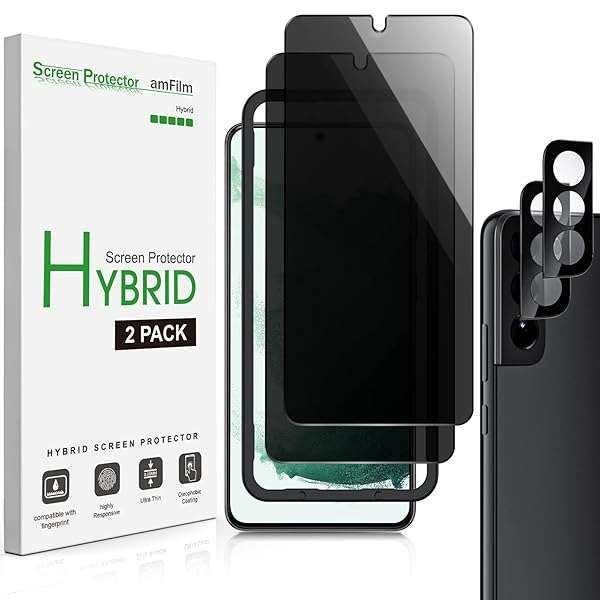amFilm Privacy Screen Protector for Samsung Galaxy S22 5G - Anti-Spy, Easy Install, 2 Pack with Camera Lens Protectors
