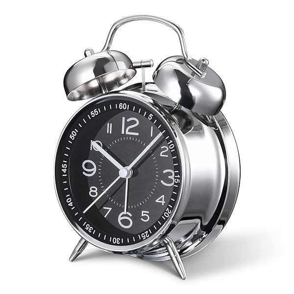Cadmos Loud Alarm Clock for Heavy Sleepers Retro Silent Non-Ticking Quartz Twin Bell Analog Kids Alarm Clocks for Bedrooms Black