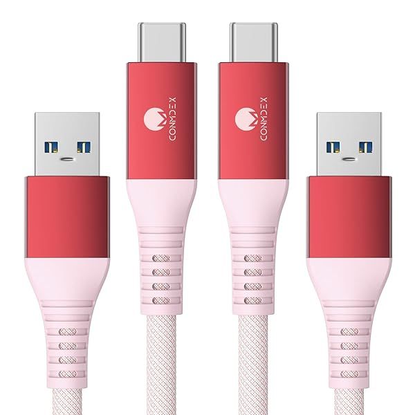 CONMDEX USB C Data Cable 3ft 2-Pack 10Gbps USB 3.1 Gen 2 Braided Cord for Android Auto CarPlay iPhone 16 Plus Pro Max Samsung Galaxy S23 S22 Red