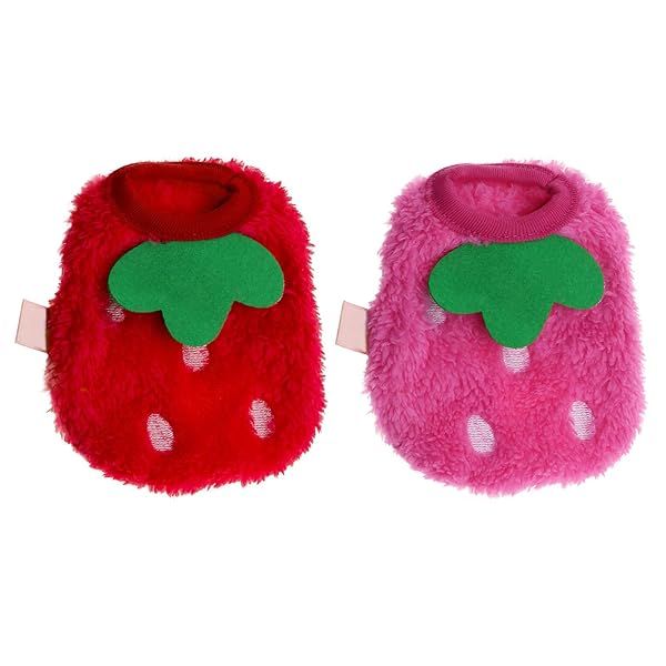 2PCS Strawberry Guinea Pig Clothes Small Pet Winter Plush Warm Apparel Soft Coats for Rabbits Ferrets Chinchillas Kittens 3XS