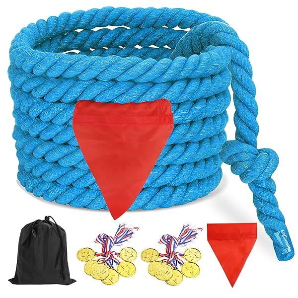 CWLAKON 60ft Tug of War Rope for Kids and Adults Perfect for Outdoor Games Family Reunions Yard Picnics Team Building Activities Blue