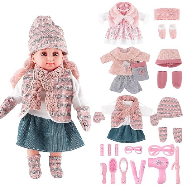 deAO Baby Doll Play Set 14 Inch with Clothes and Accessories Perfect Gift for Birthdays and Christmas for Girls