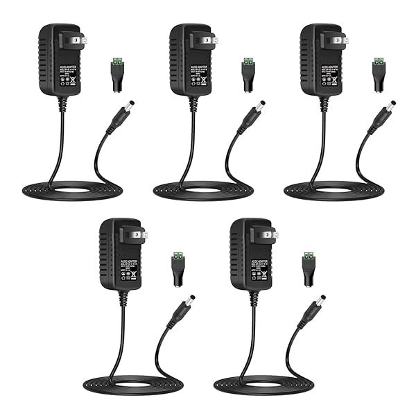 Deitybless 12V 2A Power Supply Adapter for LED Strip Lights 120V AC to 12V DC Transformer 3.28Ft Cord 24 Watt Max 5 Pack