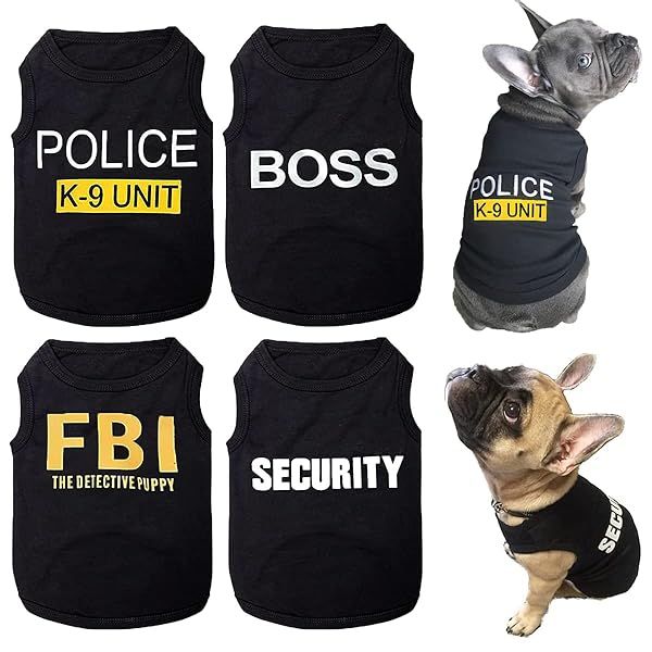 Dog Shirts 4 Pack Cat Apparel Costumes Breathable Pet T-Shirts Summer Clothes K9 Security Boss FBI Vest for Dogs Puppy Boy Girl Large Black