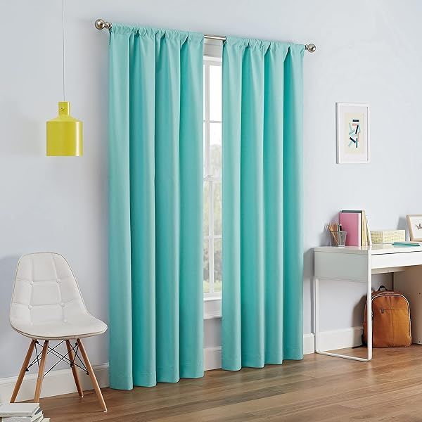 Eclipse Kendall Modern Blackout Thermal Rod Pocket Window Curtain 42 x 95 for Bedroom or Living Room Pool Color