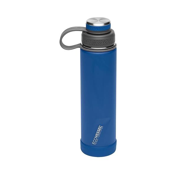 EcoVessel 24oz Stainless Steel Insulated Water Bottle with Dual Lid Strainer and Silicone Bumper in Navy Nightfall
