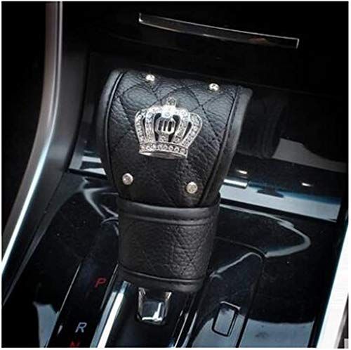 Pu Leather Car Gear Shift Cover with Bling Rhinestones Imperial Crown Decor Black Car Accessory