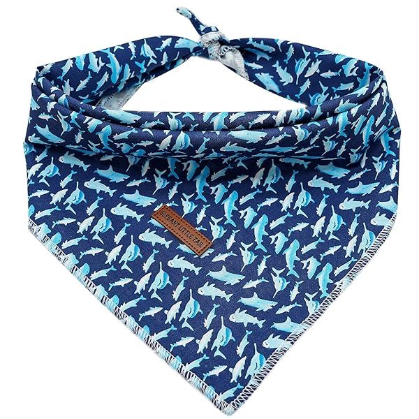 Elegant Little Tail Shark Print Dog Bandana Soft Adjustable Square Bibs for Large Dogs Perfect Birthday Gift