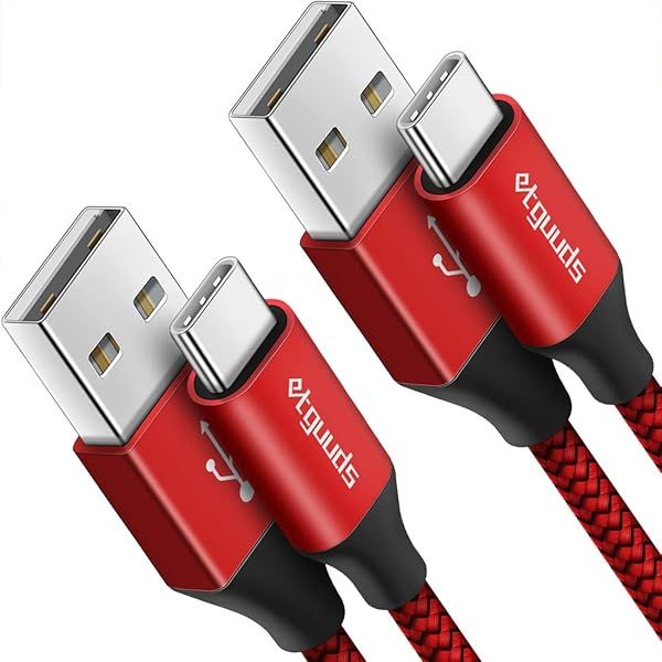 Etguuds 10ft Red USB A to USB C Cable 2-Pack - Fast Charging Braided Cord for iPhone 16/15 Pro Max & Samsung Galaxy S24/S23/S22