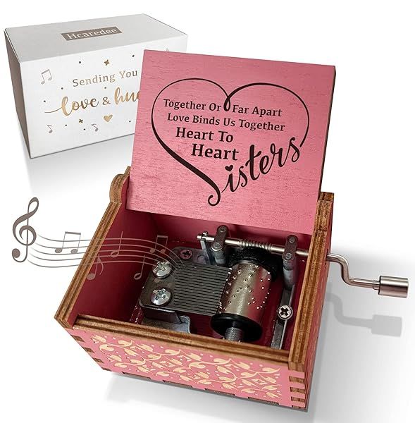 Hcaredee Sister Gifts Music Box You are My Sunshine Hand Crank Wooden Musical Box for Sisters Birthday Christmas Graduation Best Friends BFF Pink