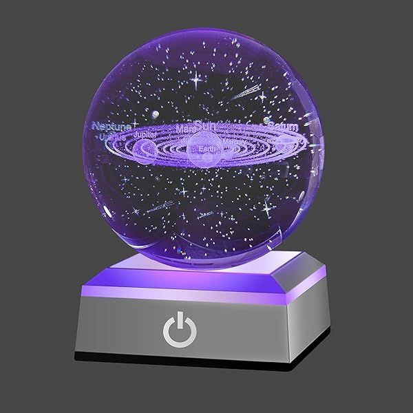 3D Solar System Crystal Ball Nightlight - Perfect Gift for Astronomy Lovers, Kids & Dads