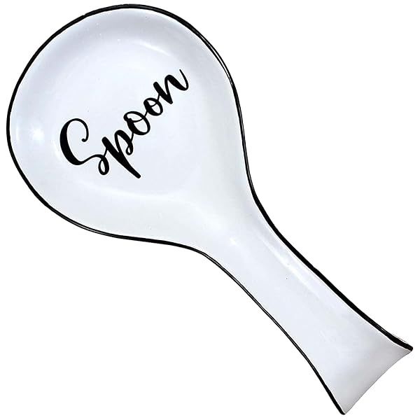 White Ceramic Spoon Rest for Kitchen - Essential Farmhouse Gadget for Counter & Stove Protection