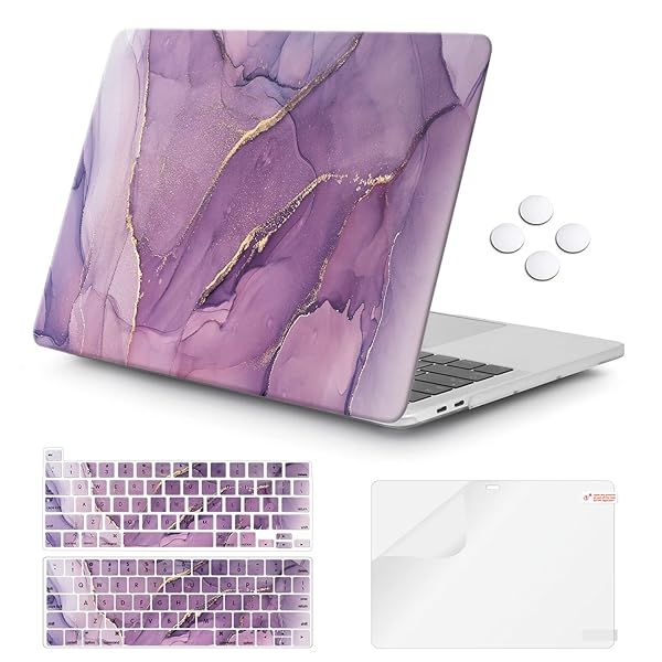 iCasso MacBook Pro 13 Inch Case 2022 2021 2016 2020 A2338 M2 M1 A2159 A1989 A1706 A1708 Hard Shell with Keyboard Cover and Screen Film Purple