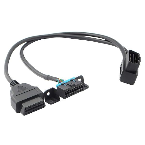 iKKEGOL Right Angle OBD2 Splitter Cable 16 Pin J1962 Male to 2 Female Connector with Underdash Mount Bracket 50cm