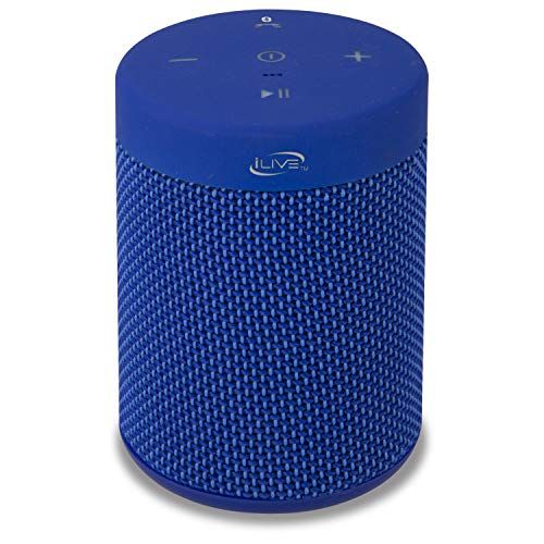 iLive Waterproof Fabric Wireless Speaker Compact Design Built-in Rechargeable Battery Blue Color Ideal for Outdoor Use