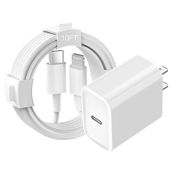 Fast Charging 10FT iPhone Charger & 20W USB-C Wall Block for iPhone 14/13/12/11/XS/XR/X/8 & iPad - Lightning Data Sync Cable