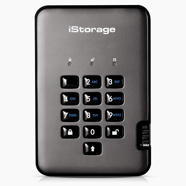 iStorage diskAshur PRO2 5TB HDD: Secure, FIPS Level 3 Certified, Password Protected & Water-Resistant Portable Hard Drive
