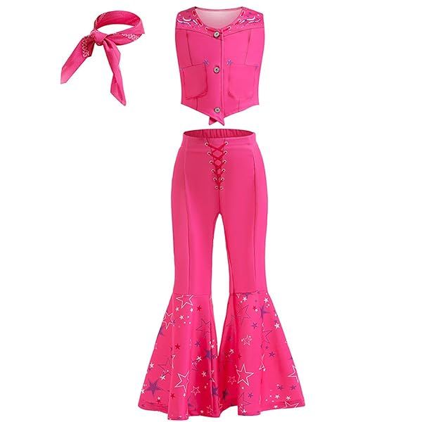 iTVTi Cowgirl Costume for Girls Hot Pink Disco Outfit for Halloween Birthday Party Cosplay Ages 7-8