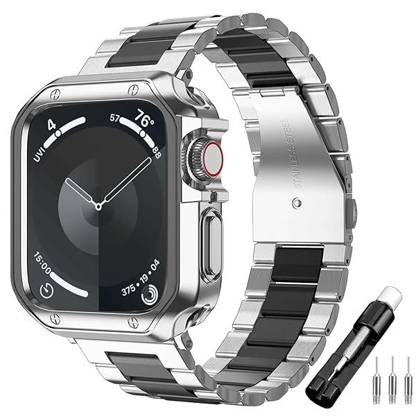 iTecFree for Apple Watch Metal Band with Case 41mm,Stainless Steel Bands Metal Chain Bracelet Wrist Strap and TPU Soft Rugged Case for iWatch SE