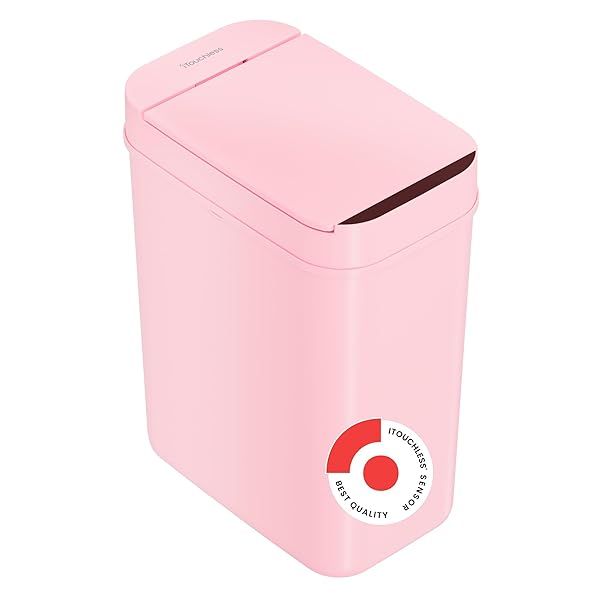 iTouchless 3 Gallon Pink Bathroom Trash Can Supports Breast Cancer Research Slim Touchless Smart Waste Bin with Motion Lid