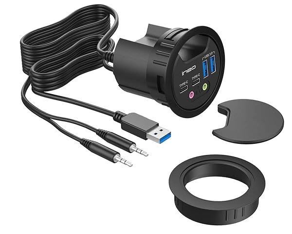 ineo Grommet Desk-Fit: 2 Type A & 2 Type C Ports + 3.5mm Audio Jack & Expandable Case - THC06 VI Plus